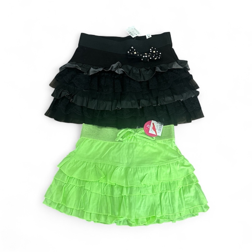 Justice Black and Neon Green Ruffle Skirt Duo